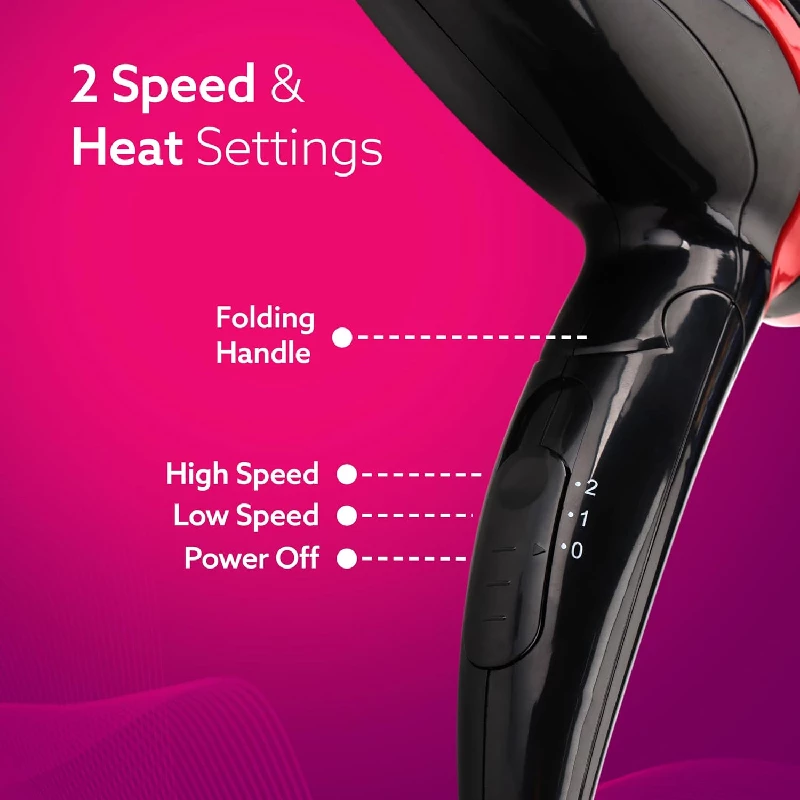 Agaro Hair Dryer-Black & Red, 350 g-2.webp